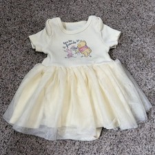 Disney Baby Newborn Yellow Winnie The Pooh Bear Tulle Dress Bodysuit Tutu 0-3 M