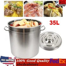 Stainless Steel Large Stock Pot Pan Brew Boiling Stew Soup Cooking Casserole 35L