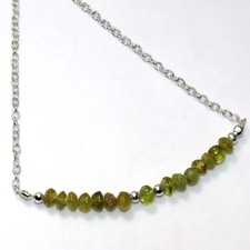 925 Silver Plated Natural Peridot Beaded Necklace Handmade Size 19" GW