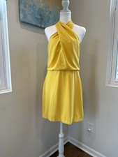 Halston Heritage Draped Halter Neck A-Line Dress Yellow Sleeveless Short Size 8
