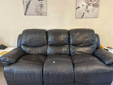 Black Leather Sofa / Couch, 220cm L x 150cm W x 50cm H