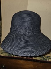 Sun N' Sand Women's Brown Woven Blue Trimmed Brim Sun Hat