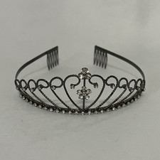 Rhinestone Tiara Headband Bridal Silver Tone Metal Hair Accessory