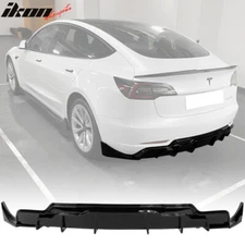 Fits 17-23 Tesla Model 3 Rear Bumper Lip Diffuser w/ Aprons 3PC Gloss Black