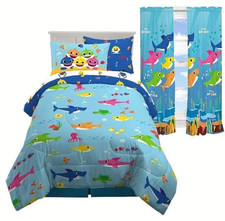 Baby Shark "Big Time Shark" Kids Bed Set with 63" Curtains-AB08539G97D4