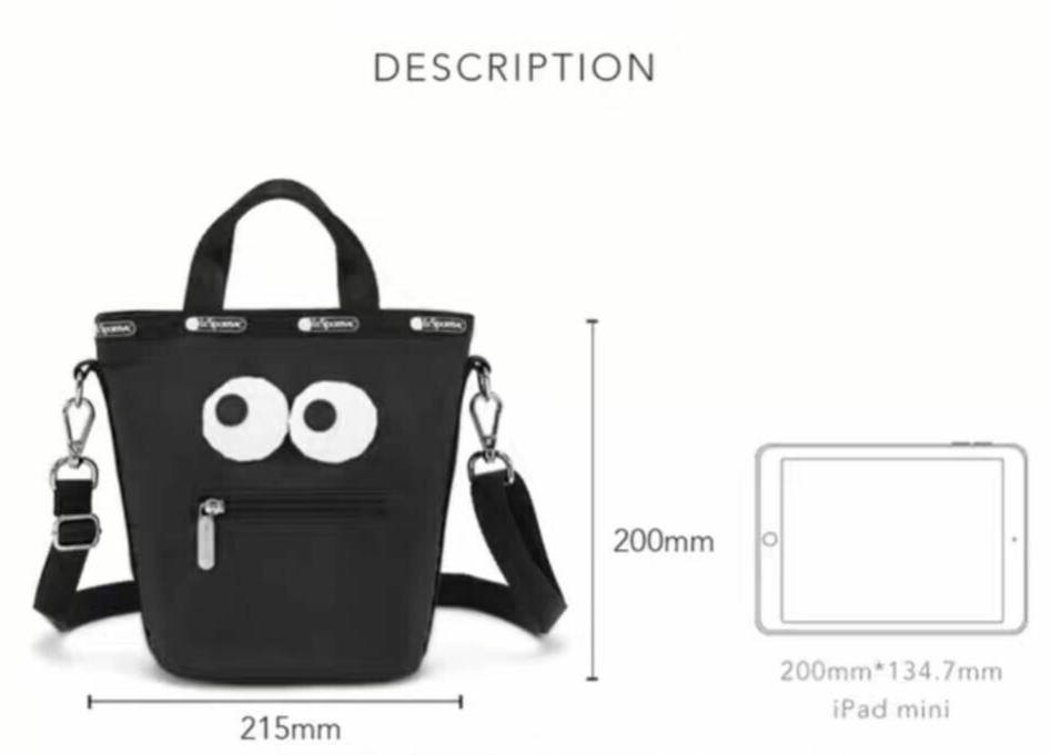 Anya Hindmarch x LeSportsac Eyes 2Way Bag Black Nylon Tote