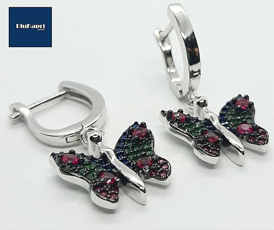 Orecchini Donna farfalla con zirconi  colorati PENDENTI - Immagine 3 di 4