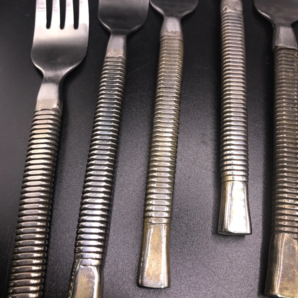 Retroneu LATITUDES Stainless Flatware 7 Twisted Handle Brass Spiral Salad Fork - Image 3 of 4