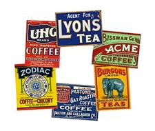 KITCHEN LABELS, COFFEE & TEA, 6 REPRODUCTIONS, Art Journal, Scrapbook
