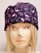 HELLO KITTY PINK FACES BLACK MEDICAL NURSE SCRUB CAP 2 SIZE SELECTION 