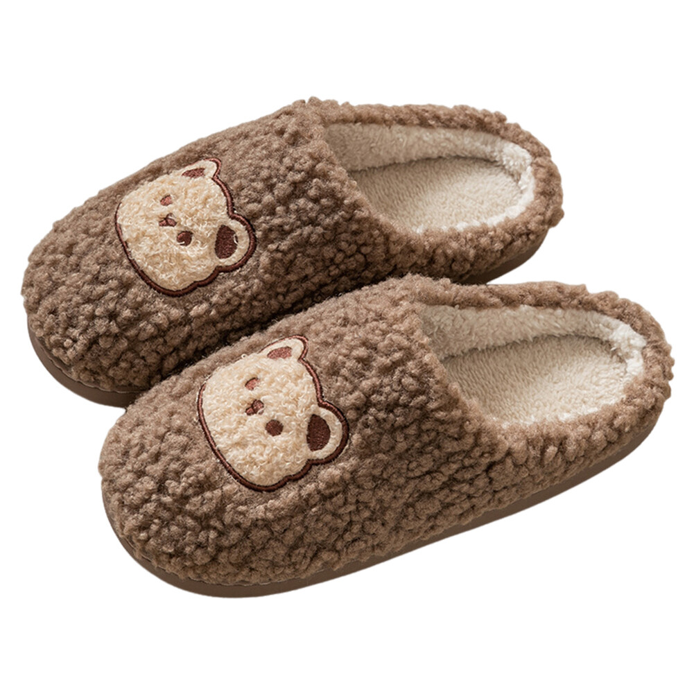 APL Plush Bear Slippers Flat Thermal Slippers Soft Furry Slippers for Indoor Bedroom