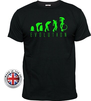 Alien Tshirt Alien Evolution schwarz bedruckt T Shirt. Unisex oder Damen tailliert