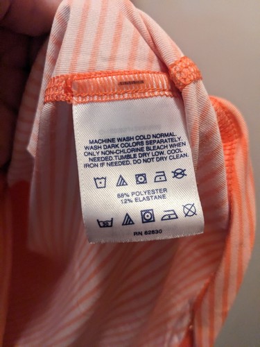Lands End Women's Medium Orange Striped Short Sleeved Athletic Shirt - Picture 7 of 7