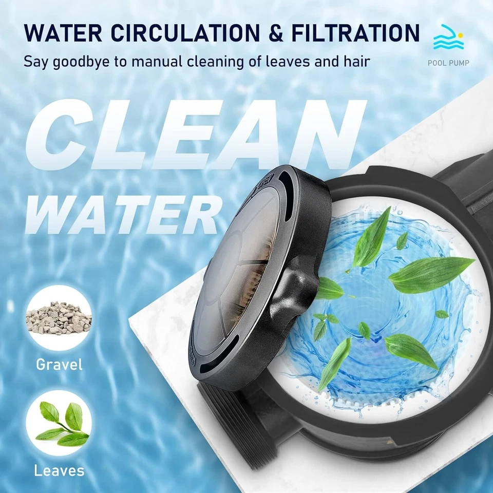 VEVOR Pool Pump Aboveground 1.5HP 115V, Single Speed, 5280GPH 1100W Powerful S - Image 4 of 4