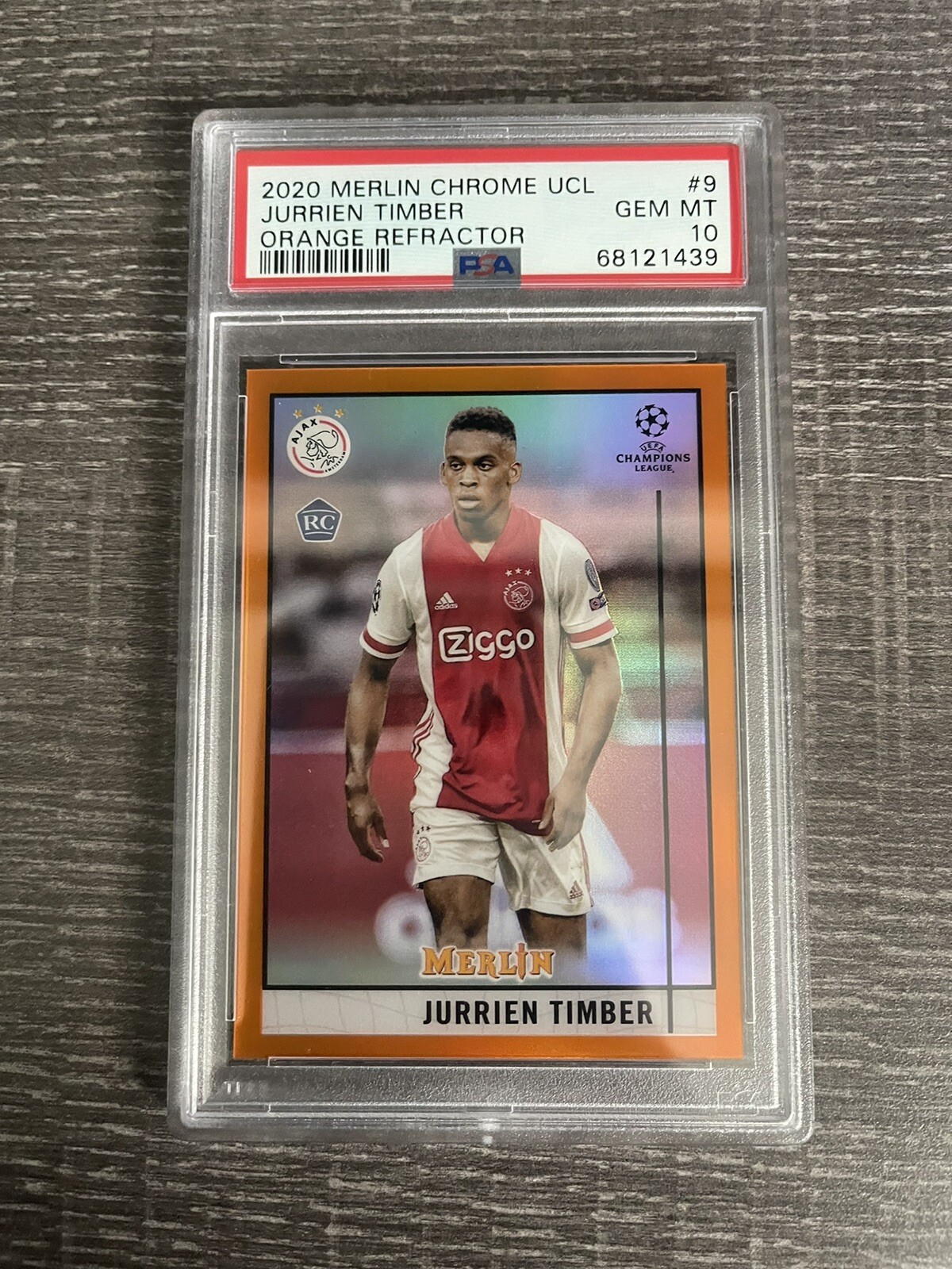 2020-21 Topps Merlin Chrome UCL Jurrien Timber Orange #/25 PSA 10 GEM MINT POP 3