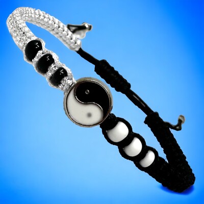 Adjustable Yin Yang Macrame Bracelet with Beads - Unisex Spiritual Accessory