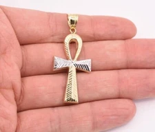 2" Huge Ankh Cross Jesus Pendant Charm Diamond Cut Real 10K Yellow White Gold