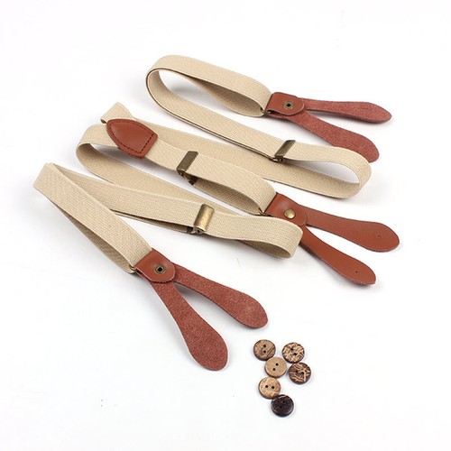 20mm Hosenträger mit Knopfloch 6 Knöpfe Echt-Lederpatten für Herren Damen Hosen - Bild 11 von 11