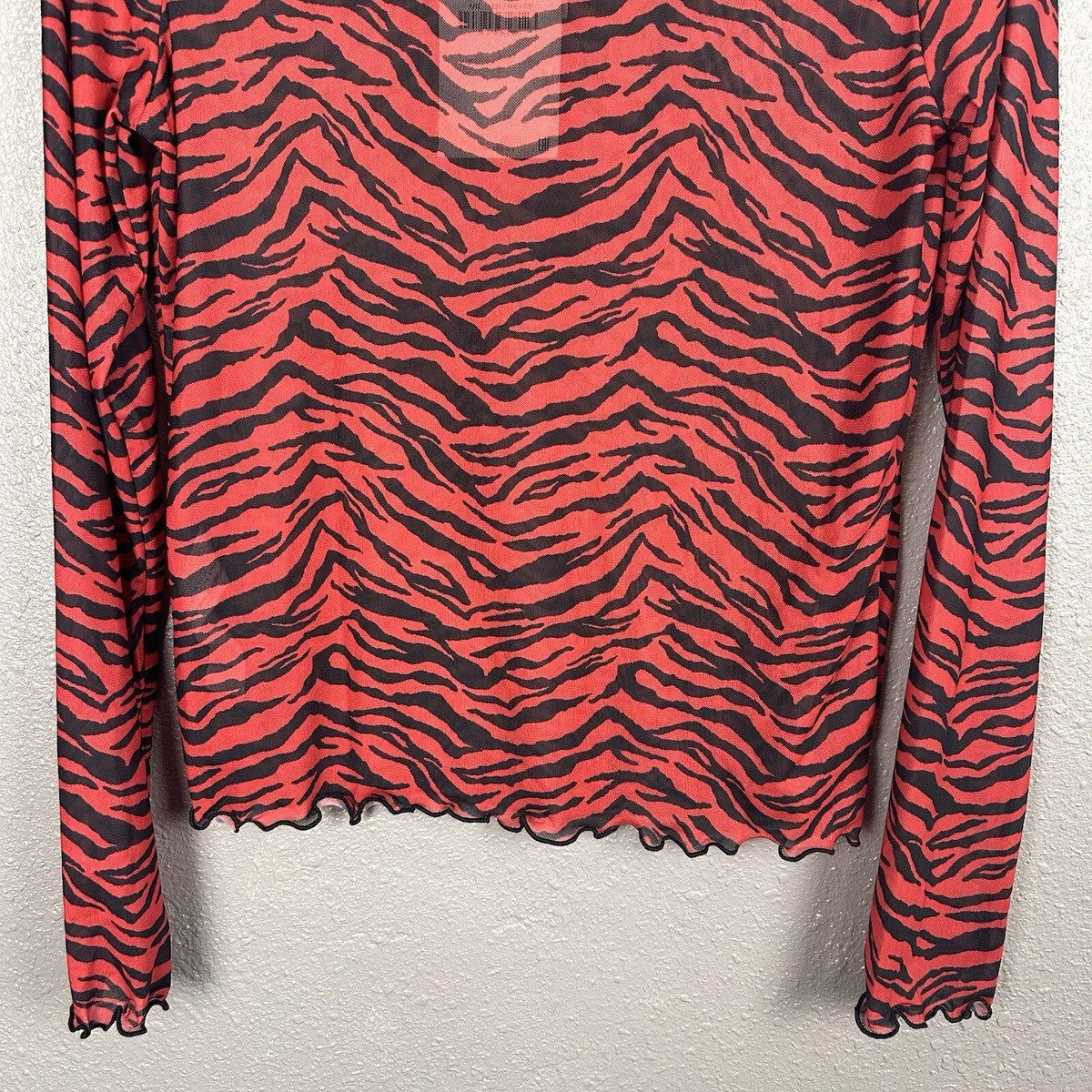 NWT Zara Zebra Print Red & Black Sheer Mesh Long Sleeved