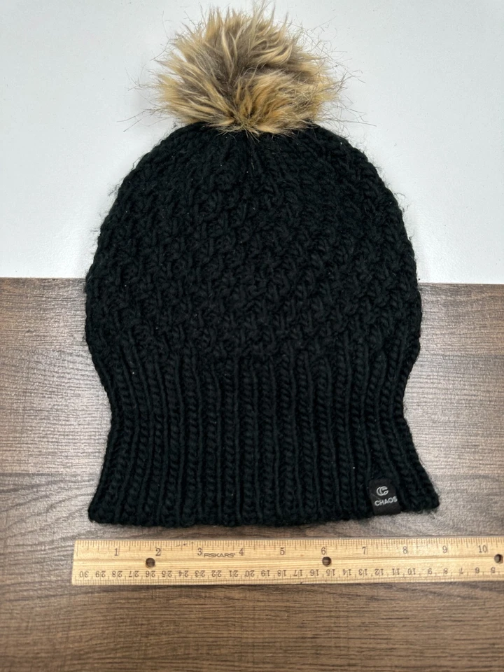 Женщин хаос черный флис с подкладкой Beanie меха помпон шляпа один размер вязаные часы крышка - Изображение 4 из 4