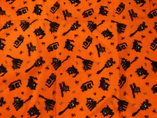 Halloween Fabric Black Cats Orange FAT QUARTER 23 X 19