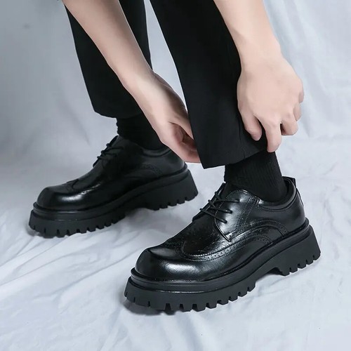 Mens Lace Up Formal Dress Business Thick Soled Carved Wing Tip Shoes Brogues New - Picture 2 of 25