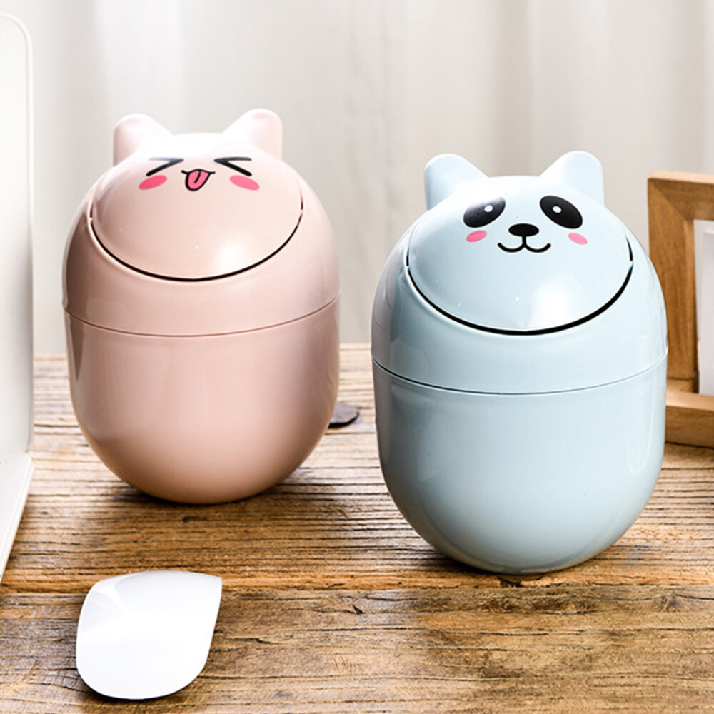 2 Pcs Mini Cartoon Trash Can Blue and Pink for Bedroom or Home