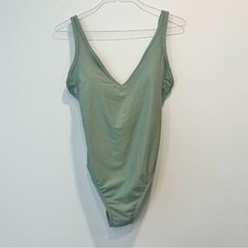NWT Kona Sol Sage Green V-Neck One Piece Swimsuit Bikini Cut M