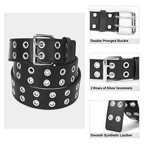 Double Grommet PU Leather Belt for Women Men Punk Rock Metal Jeans Belts Top - Image 4 of 4