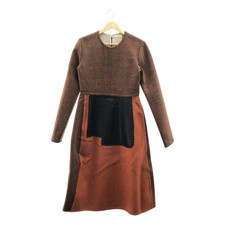 Celine  2015AW Phoebe Wool Cashmere Switch Leather Patch Dress 38 Used KLDR-0