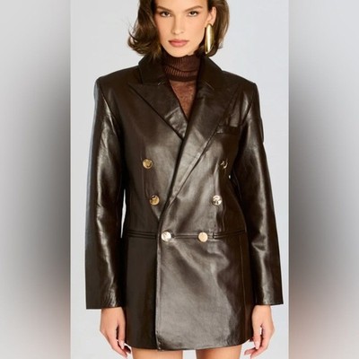 RRP US$998 CURRENT SEASON Retrofete Tilda Brown leather blazer jacket NWT L