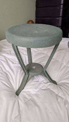 Antique Early 1900s Metal Cast Iron Dairy Milking Stool  Primitive-SAGE GREEN