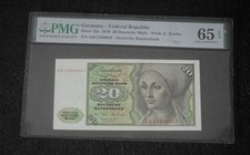 20 DM Banknote 1970 * Deutsche Mark Schein * Pick-32a * PMG Grade Gem. UNC65 EPQ