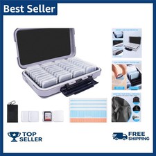 36-Slot Gray Leather Memory Card Case with Transparent Holders  Writable Labels