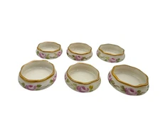 Vintage Belleek Floral Gold Gilt Open Salt Cellars Set of 6 Salts Stamped 1.5"