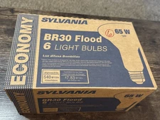 6 Pack Box Sylvania 65 Watt BR30 Light Bulb  130V Flood Bulbs New In Box Indoor