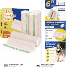 Elastic compression bandage wrap 6 inch 4 pack for waist leg knee ankle