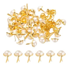 50 Pcs Brads Paper Fasteners Mini Metal Pearl Fastener, Gold Tone, 0.7"x0.5"