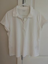Uniform Pique Polo Short Sleeve Shirt, Solid White Cotton Polo, Size Large