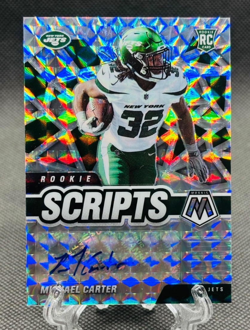 Michael Carter 2021 Panini Mosaic "Rookie Scripts" Autograph NY Jets NFL # RS-35