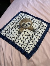 Cloud Island Sloth Security Blanket Baby Lovey Navy Blue White Geometric Satin