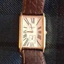 Tissot 1853 Rectangular Gold Plated Quartz White Roman Dial Brown Leather