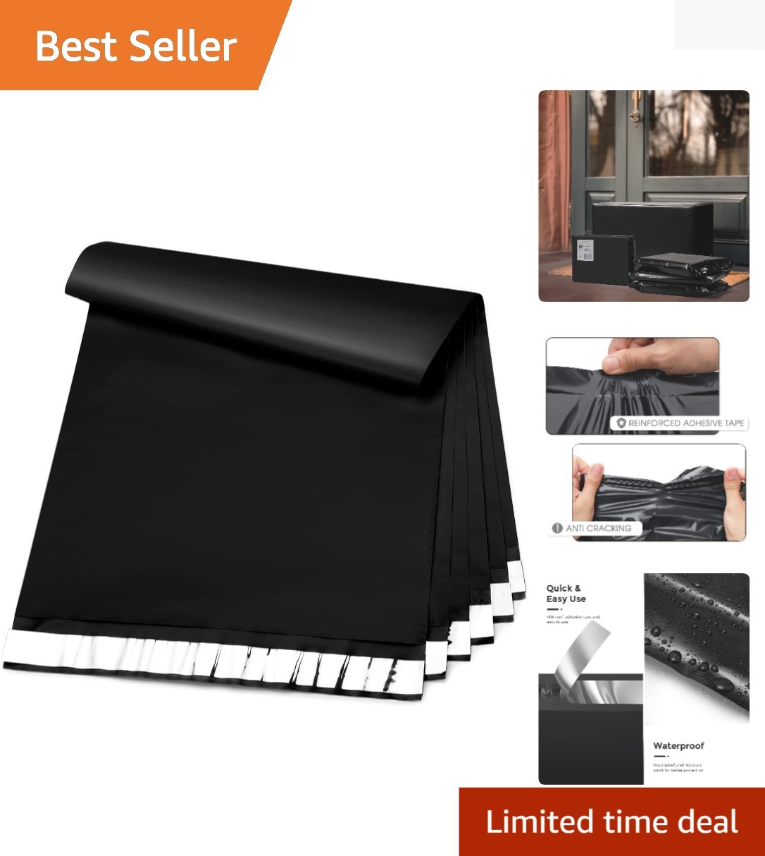 Self-Seal 10x13 Black Poly Mailers - 100 Count for Confidential Shipping