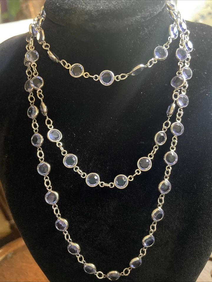 Collar largo de cadena de cristal de Swarovski plateado 36 pulgadas Foto 4 de 4