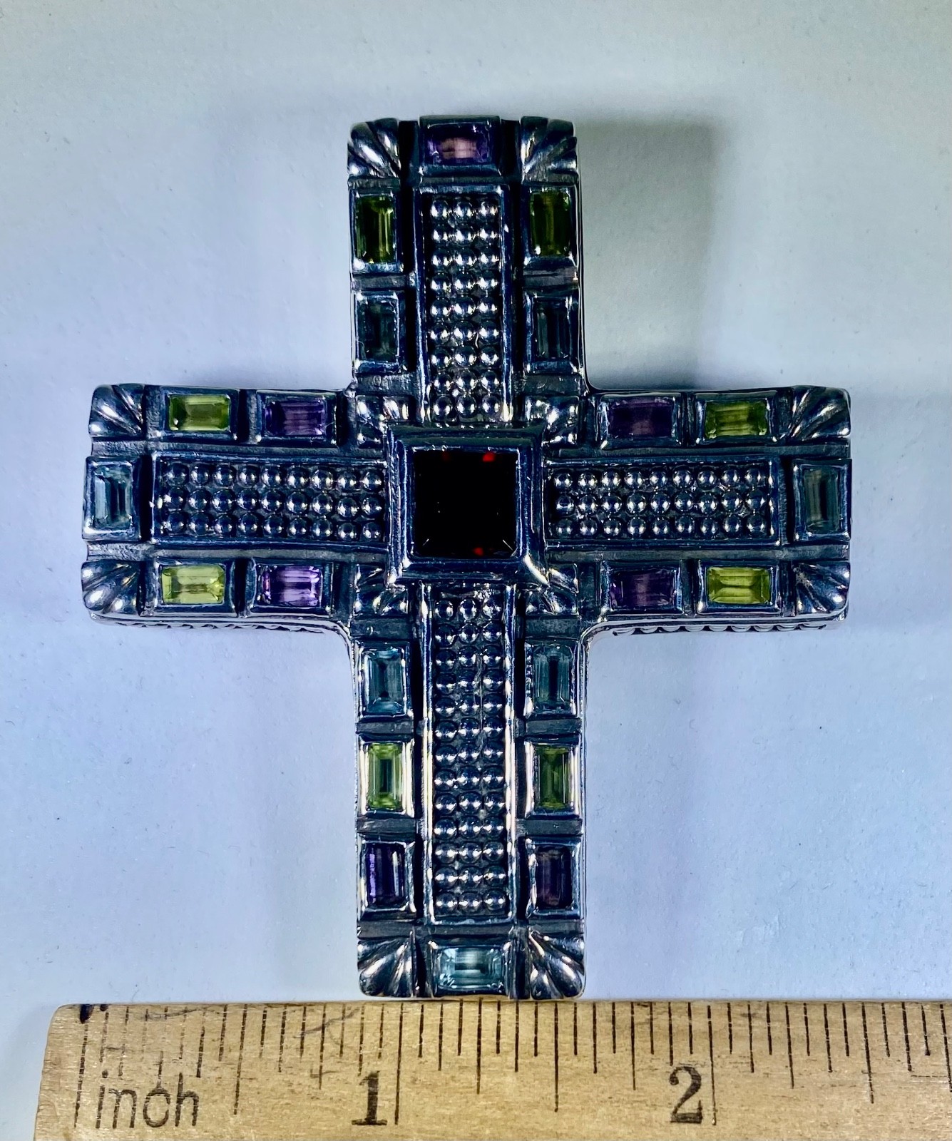 Barse Statement Sterling Silver Gemstone Cross Pe… - image 6