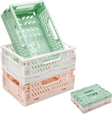 3 Pack Mini Plastic Storage Basket for Shelf Organizing,Collapsible Crate Foldin