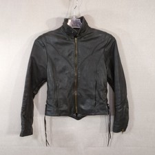 PROTECH LEATHER APPAREL WOMENS SIZE 8 FITTED BIKER JACKET EMBOSSED USA MADE