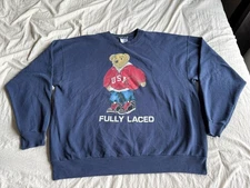Vintage Fully Laced Big Bear USA Polo Sweatshirt Size XL