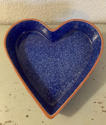 Cobalt Blue-Speckled Large Heart Dish   by Baum Bros 12  Wide & 2.25  Deep