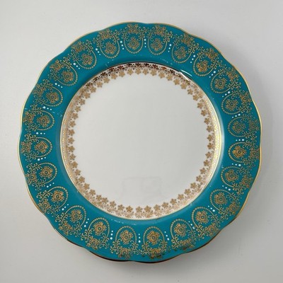 VTG Royal Standard England Plate 8  Turquoise Scroll Gold Gilt Replacement READ